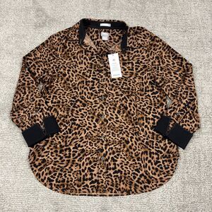Chico's Top Womens 1 US 8 No Iron Button Down Shirt Leopard Print Cotton New